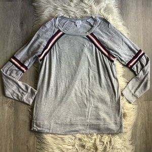 Peyton Jensen Gray stripe rayon fleece sweater made in USA Small